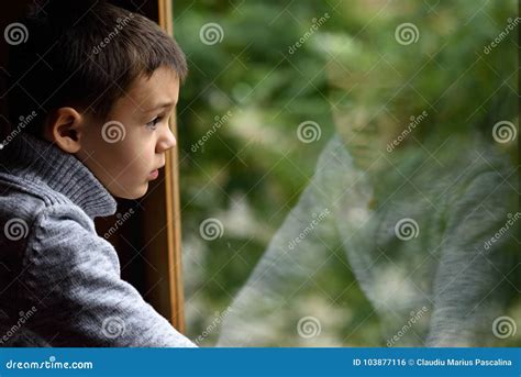 Beautiful Boy Looking Out Window Stock Photo Image Of Gazing Quiet
