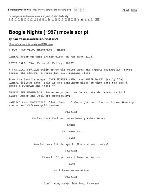 Boogie Nights 1997 Movie Script Screenplays For You Leisure