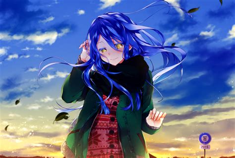 Blue Hair Blush Clouds Leaves Long Hair Masami05071541 Original Scarf