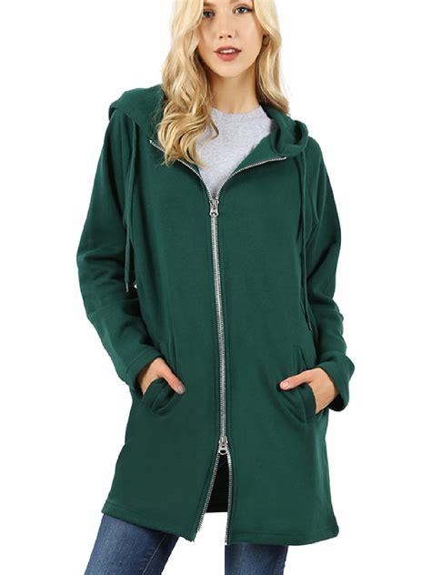 Made By Olivia Womens Hoodie Oversized Zip Up Long Fleece Sweat Jacket Hunter Green 2xl