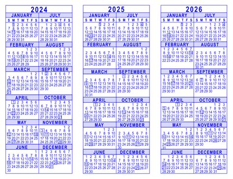 2024 2025 2026 3 Year Calendar