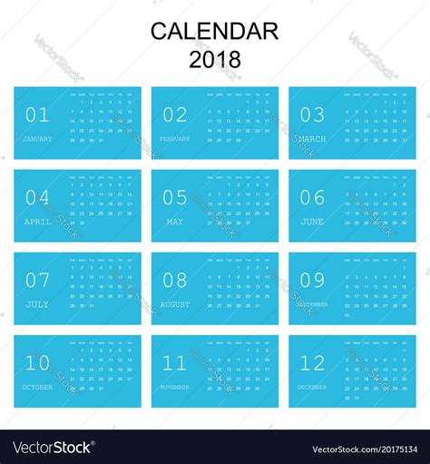 Calendar 2018 Year In Simple Style Royalty Free Vector Image