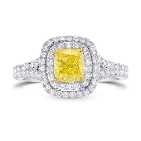 Fancy Intense Yellow Cushion Diamond Double Halo Ring Sku 251422 1