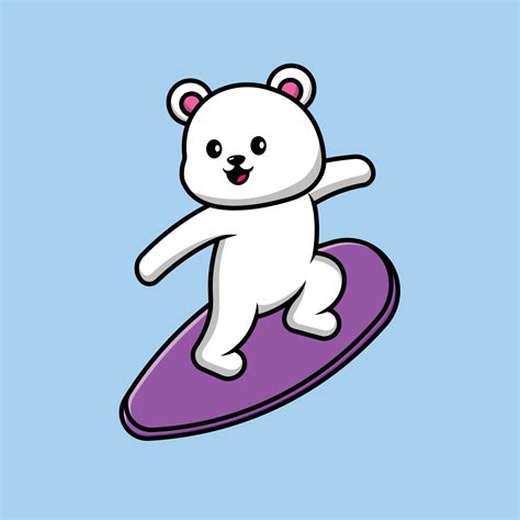 Cute Polar Bear Surfing Cartoon Vector Icon Illustration Animal Sport