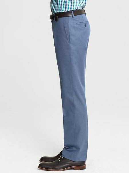 Banana Republic Tailored Slim Fit Non Iron Textured Blue Cotton Pant In
