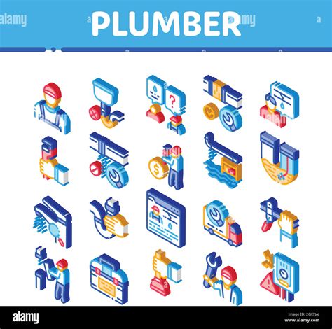 Plumber Profession Isometric Icons Set Vector Stock Vector Image And Art