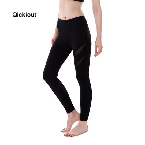 Qickitout Leggings 2017 Athleisure Leggings Women Mesh Splice Fitness Slim Black Legging