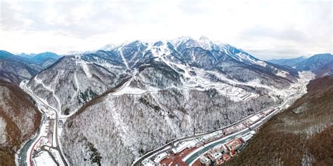 Premium Photo Aerial View Of Rosa Khutor Ski Resort Mountains