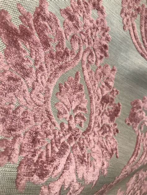 New Designer Velvet Chenille Burnout Damask Upholstery Fabric Pink B