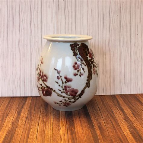 Vintage Ceramic Vase Cherry Blossom Plum Blossom Dogwood White With