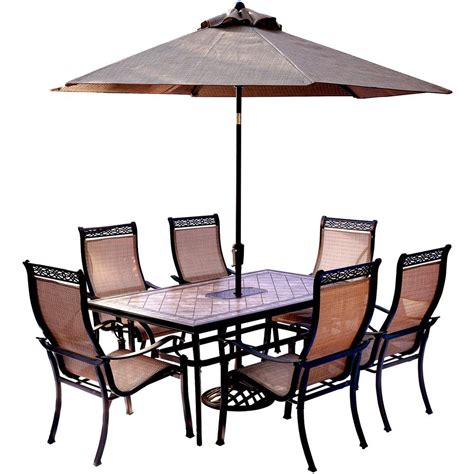 Monaco7pc 6 Sling Dining Chairs 40x68 Tile Top Table Umbrella Base Ebay
