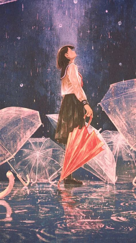 Download 750x1334 Wallpaper Relaxed Anime Girl Umbrella Iphone 7