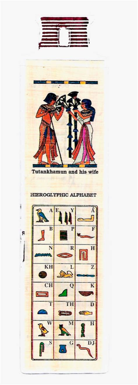 Hieroglyphs are pictorial representations of ideas and sounds. Hieroglyphic Alphabet Papyrus bookmark. Tut and His Wife ...