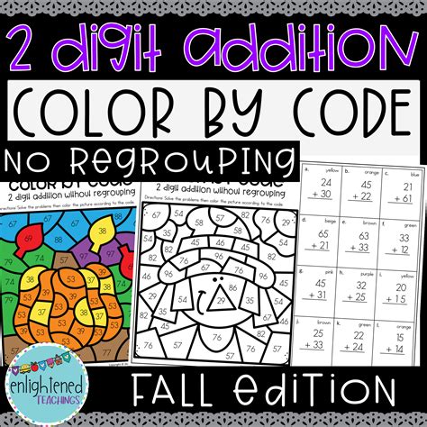 2 Digit Addition Color By Number Worksheets