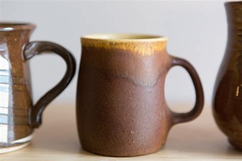 Ceramic Handmade Mugs Brown Studio Pottery Vintage Mismatched