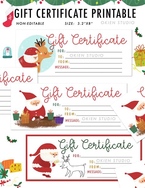 Christmas Gift Certificate Template Christmas Printable Gift Voucher