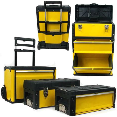 In Rolling Tool Box With Wheels Foldable Comfort Handle And Removable Sections Toolbox
