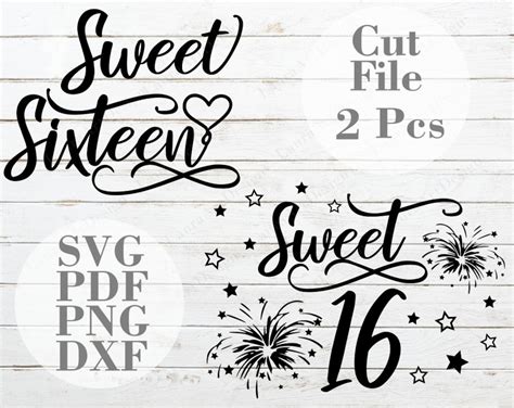 Sweet Sixteen 16 Typography Overlays Cursive Birthday Text Etsy