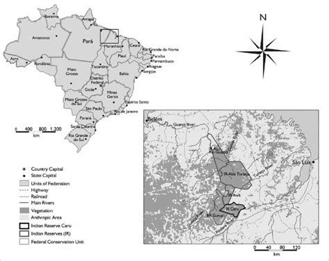 Map of Awá Guajá lands and adjacent areas in Maranhão State Brazil Download Scientific Diagram