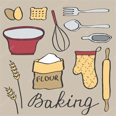 Baking Set Hand Drawn Cartoon Utensils And Ingridients Doodle Drawing