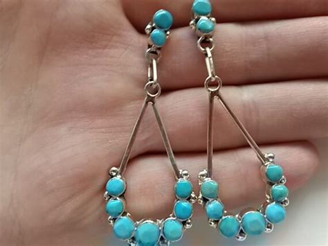 Turquoise Jewelry Blue Dangle Earrings Sterling Silver Long