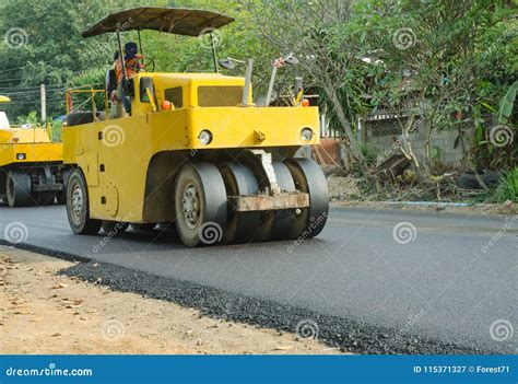 Road Roller Machine Works Asphalt Road Construction Editorial