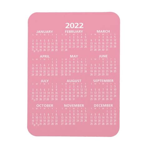 2022 Full Year View Calendar Basic Pink Minimal Magnet Uk