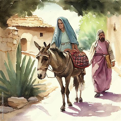 Maria Riding On The Donkey Through Bethlehem Joseph Walking Bible