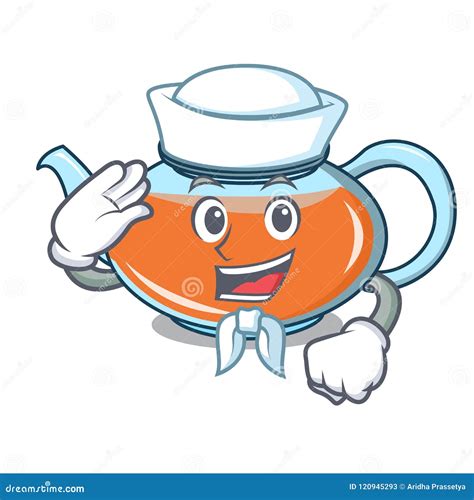 Sailor Transparent Teapot Character Cartoon Stock Vector Illustration