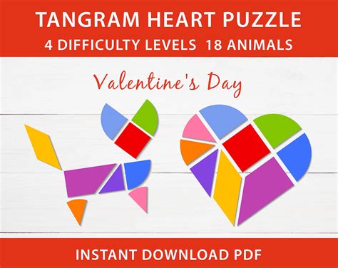 Printable Heart Tangram Puzzle Valentines Day Board Game Etsy