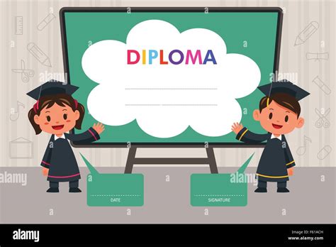 A Vector Illustration Of Elementary School Kids Diploma Background