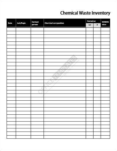 Chemical Waste Inventory Sheet Template Chemical Waste Templates Words