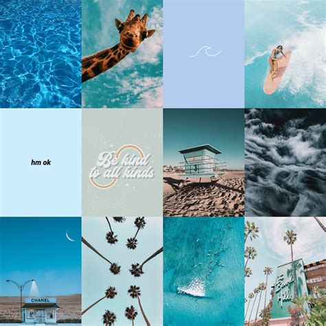 Summer Blue Collage Kit Blue Aesthetic Wall Collage Blue Etsy