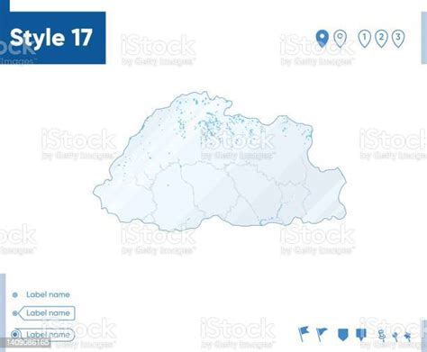 Bhoutan Carte Isolée Sur Fond Blanc Avec De Leau Et Des Routes Carte