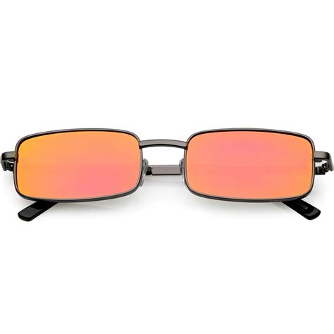 Classic Small Metal Rectangle Sunglasses Color Mirrored Flat Lens 54mm