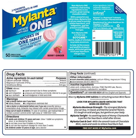 Mylanta One Antacidanti Gas Calcium Carbonate Magnesium Hydroxide