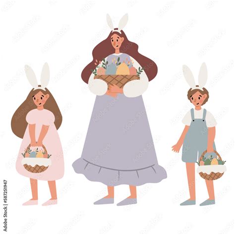 Happy Easter Clipart Set Cute Bunny Rabbit Illustration Childrens Egg