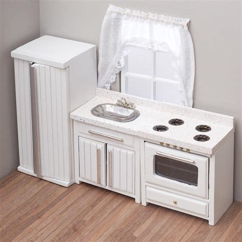 Doll house furniture kit f205 kitchen f201 living room f204 kids bedroom. Dollhouse Miniature White Kitchen Set - Kitchen Miniatures - Dollhouse Miniatures - Doll ...