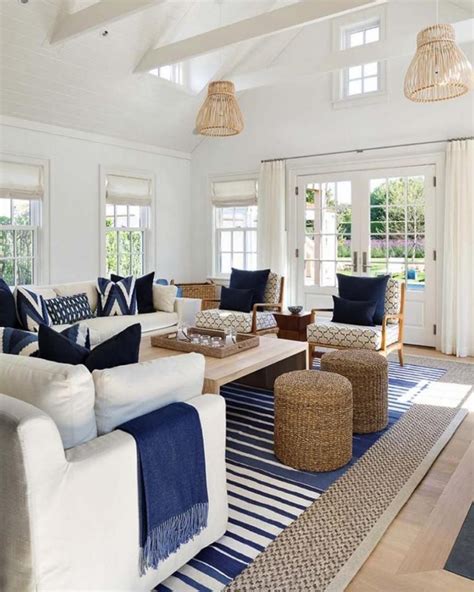 Blue And White Coastal Living Space Cottage Living Rooms Coastal