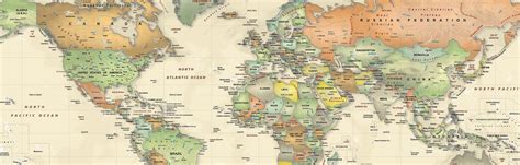Gray Oceans World Political Map Wall Mural Miller Projection Map Images