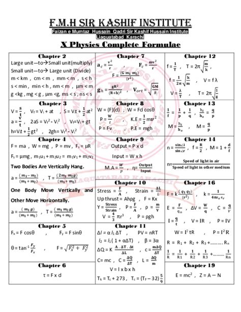 Pdf Physics Formulas For Class 10 Fahad Zafar