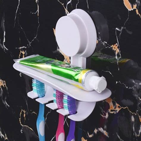 Bathroom Plastic Suction Cup Wall Mounted Toothpaste Toothbrush Holder