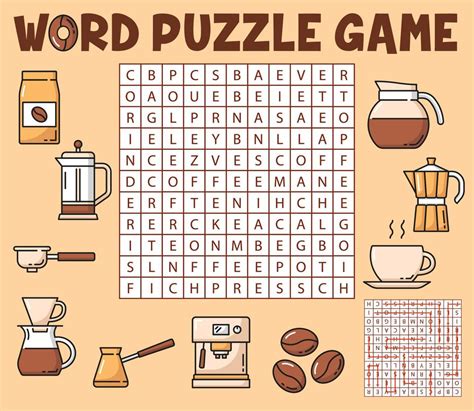 Coffee Drinks Word Search Puzzle Game Worksheet 16127719 Vector Art At