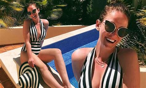 Vicky Pattison Puts On A Busty Display In Plunging Striped Swimsuit