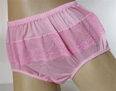 Sheer Bubble Bum Candy Pink Nylon Pinup Panties Full Cut Knickers S