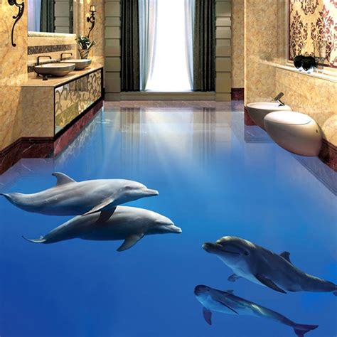 Custom Self Adhesive 3d Floor Mural Photo Wallpaper Dolphin Underwater