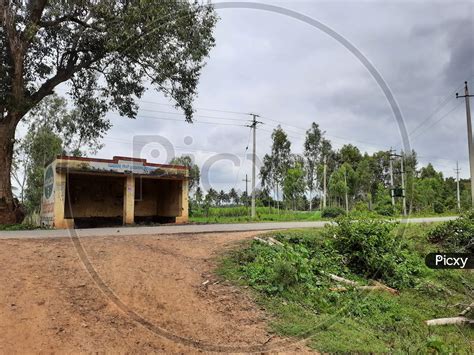 Image Of Closeup Of Indian Village Or Rural Bus Stop Shelter In A