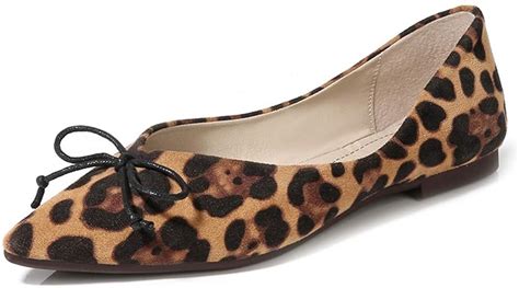 anyunis women s classic leopard print pointy toe ballet flat comfy bowknot suede