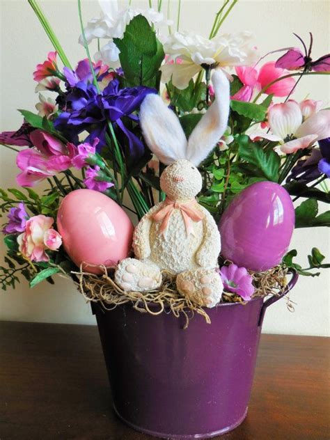 Easter Arrangement Bunny Floral Decor Easter Decor Tabletop Decor
