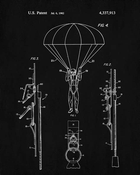 Parachute Blueprint Flying Patent Print Pilot Poster Gallerythane